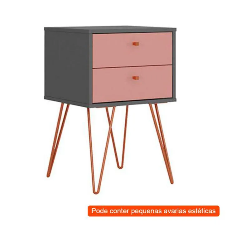 [OUTLET] Mesa de Cabeceira Bled 2 GV Grafite e Rosé