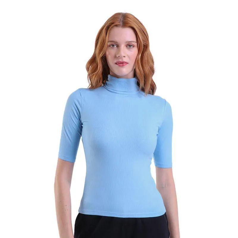 Cropped Manga Curta Gola Alta Trendz Azul Bebê