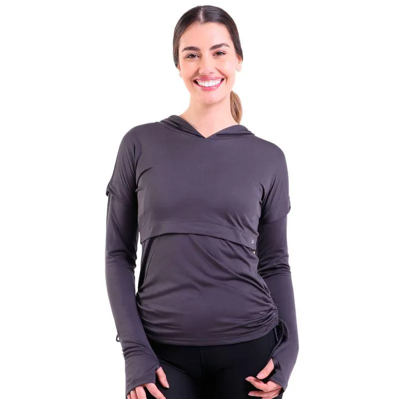 Camiseta Feminina Manga Longa com Capuz Dry Chumbo