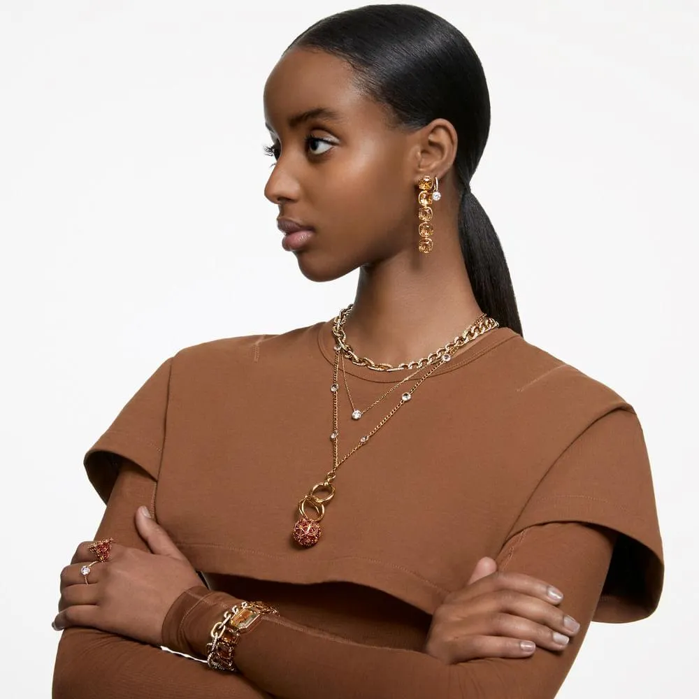 Brincos compridos Constella, Lapidação redonda, Branco, Lacado a dourado