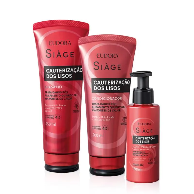 Combo Siàge Cauterização dos Lisos: Shampoo 250ml + Condicionador 200ml + Leave-in 100ml