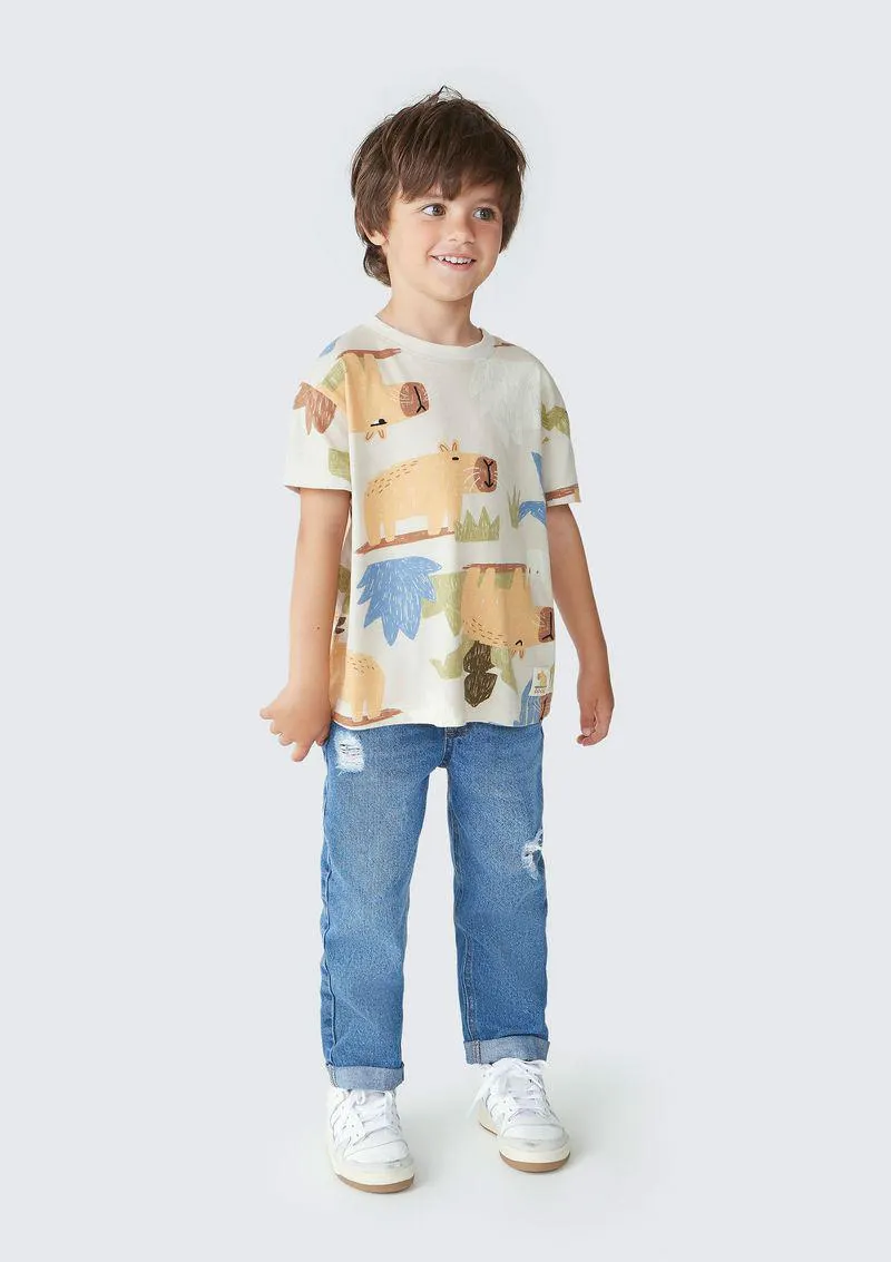 Camiseta Infantil Menino Toddler Oversized - Bege