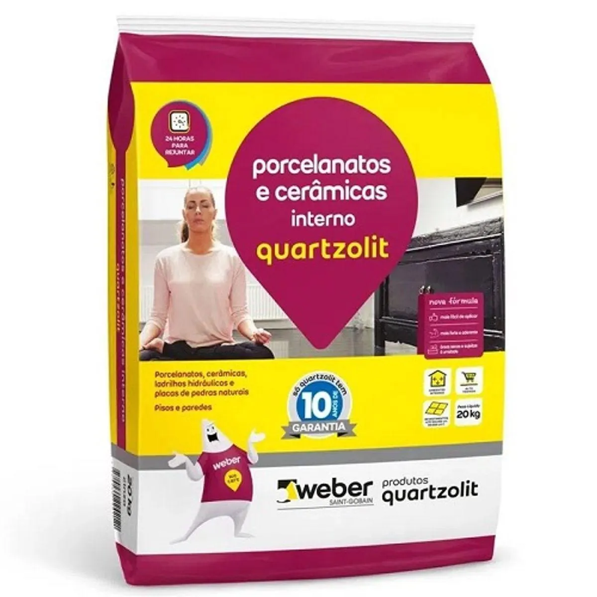 Argamassa de uso Interno para Porcelanatos Quartzolit 20kg Cinza