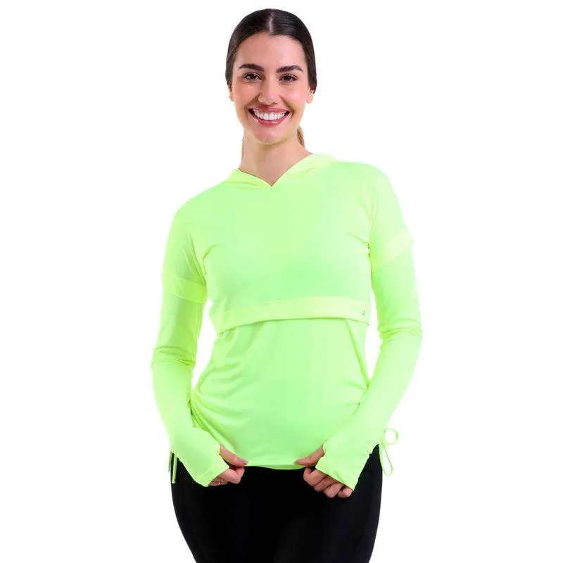 Camiseta Feminina Manga Longa com Capuz Dry Amarelo Neon
