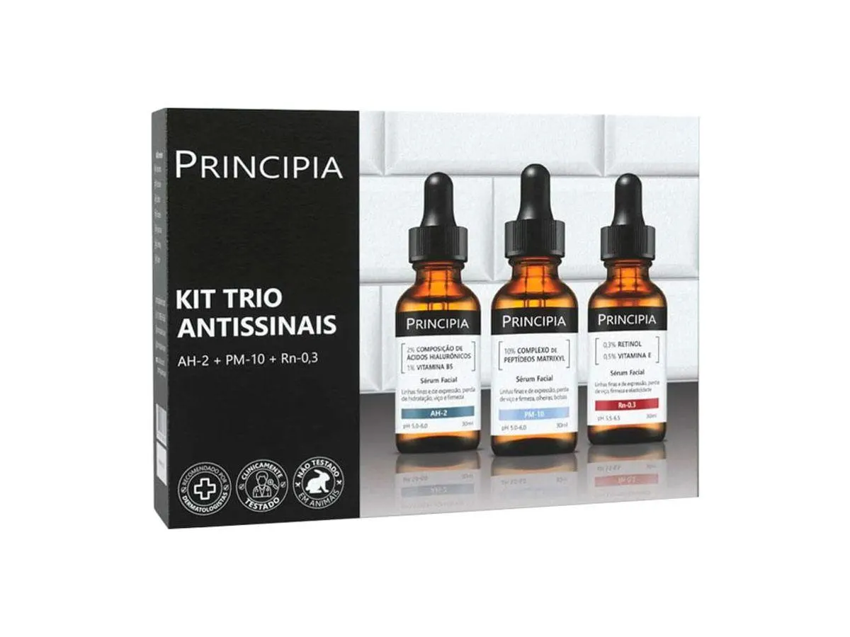 Kit Principia Trio Antissinais Sérum Facial AH-2 30ml + Sérum Facial PM-10 30ml + Sérum Facial Rn-0,3 30ml