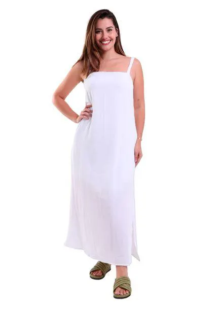 Vestido Midi Giverny Evasê com Fendas Branco