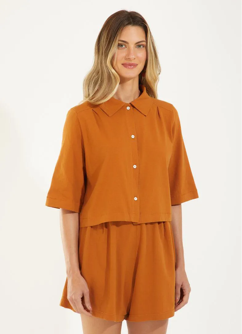 Camisa cropped malha marrom