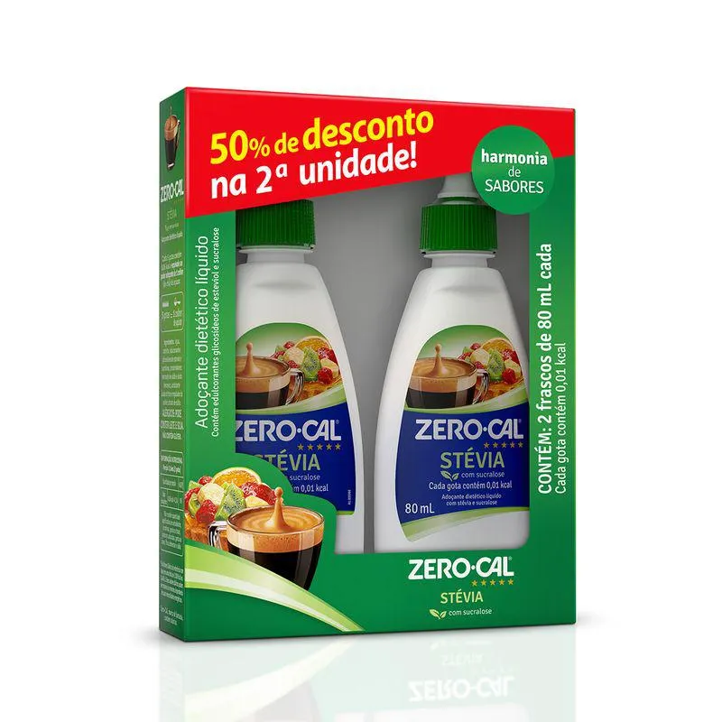 Adoçante Zero Cal Stévia Com Sucralose Com 2 Unidadades 80ml Cada Com 50% Na 2ª Unidade