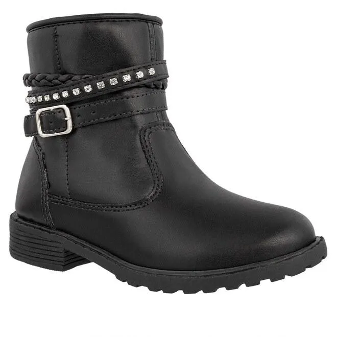 Bota Montaria Infantil Gabrielinha Cano Curto Fivela Tressê Strass Preto