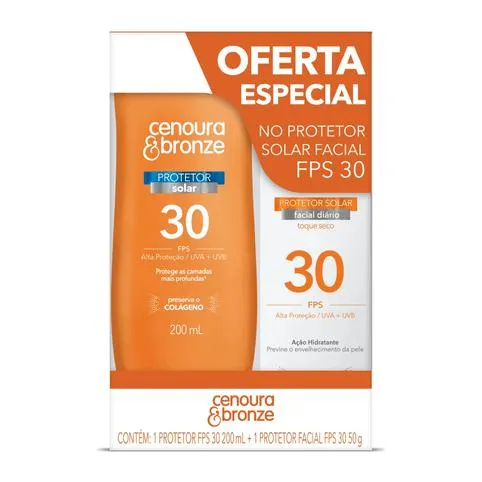 Kit Protetor Solar Cenoura & Bronze 200ml FPS30 + Protetor Solar Facial FPS30 50g Oferta Especial