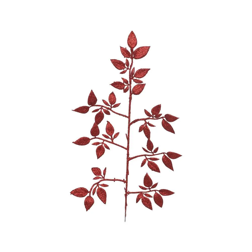 Mini Folhas com Glitter Vermelho 39cm