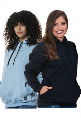 Kit 2 Moletons Básicos Azul e Preto Liso Com Capuz Feminino Flanelado Canguru
