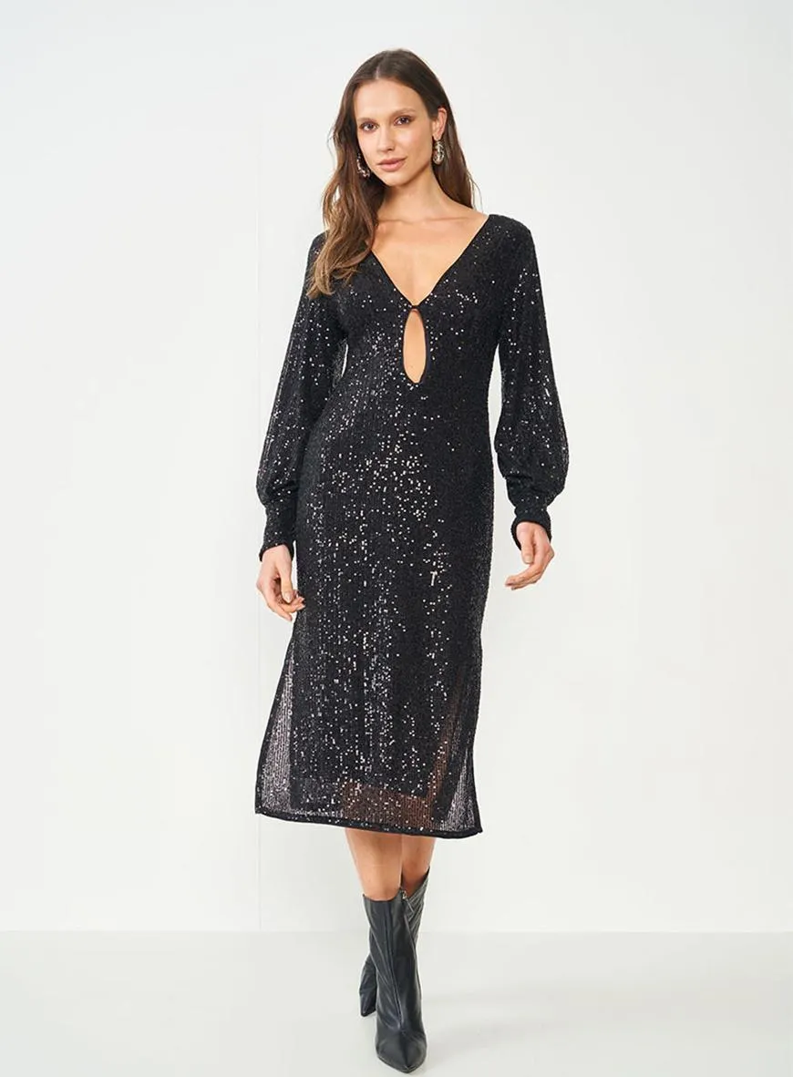 Vestido De Paetê Com Mangas Longas