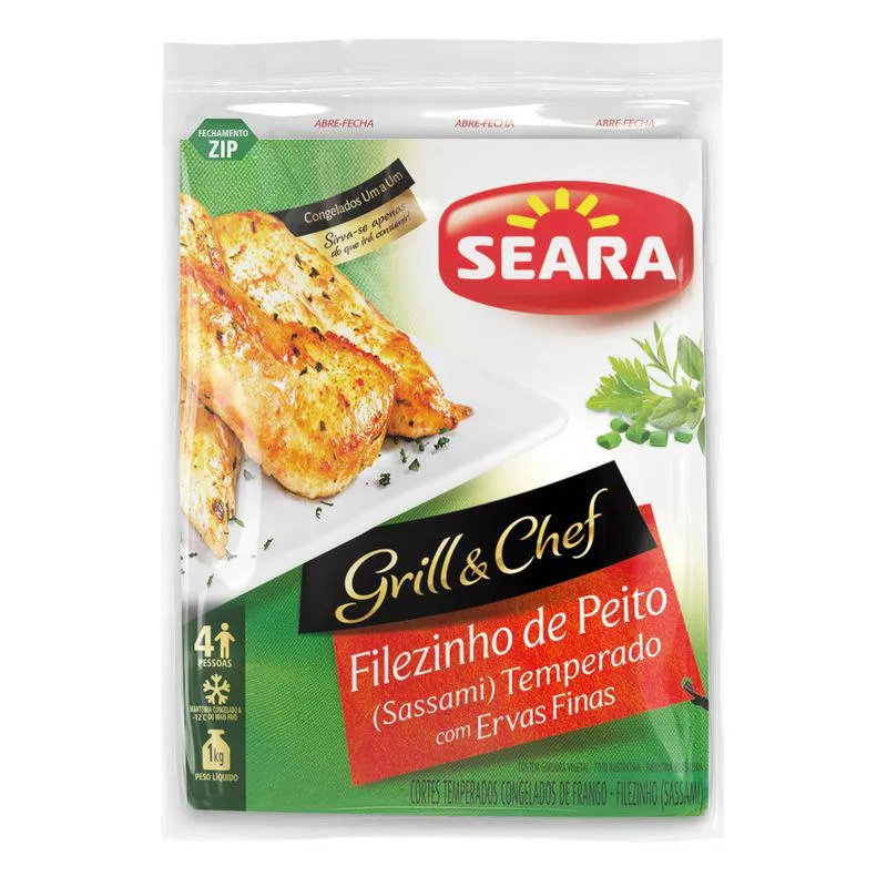 Filézinho de Frango Seara 1kg Gril Chef IQF Temperado