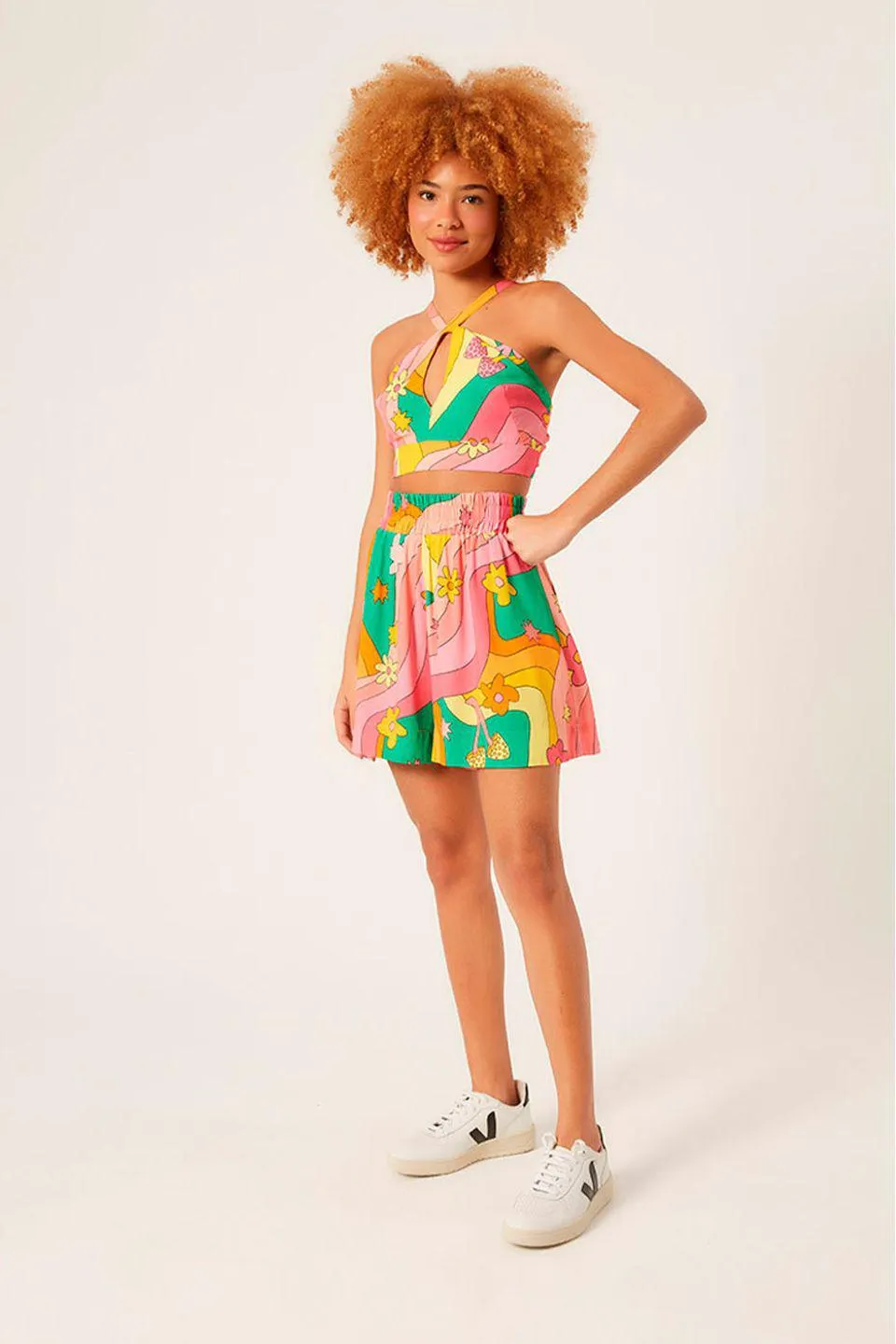 Short Saia Estampa Wave Cogumelo