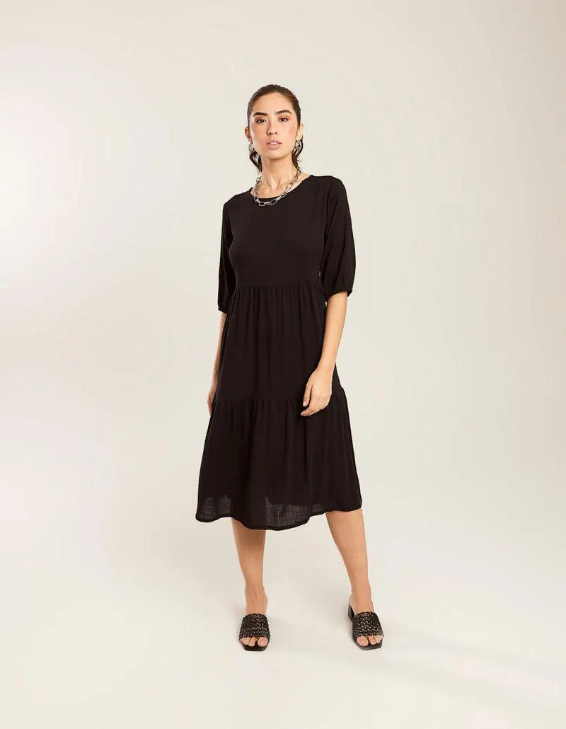 Vestido Marias Manga Elástico - Preto
