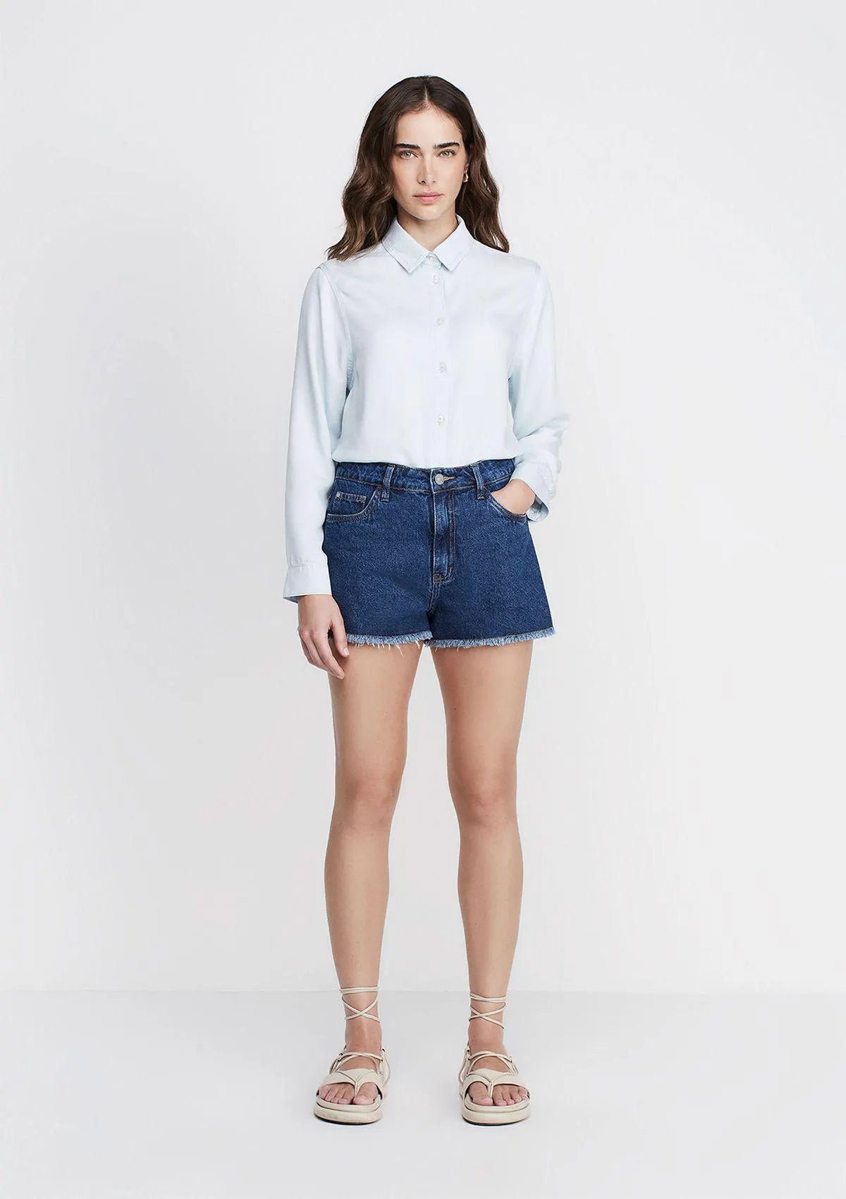 Shorts Jeans Curto Cintura Alta - Azul