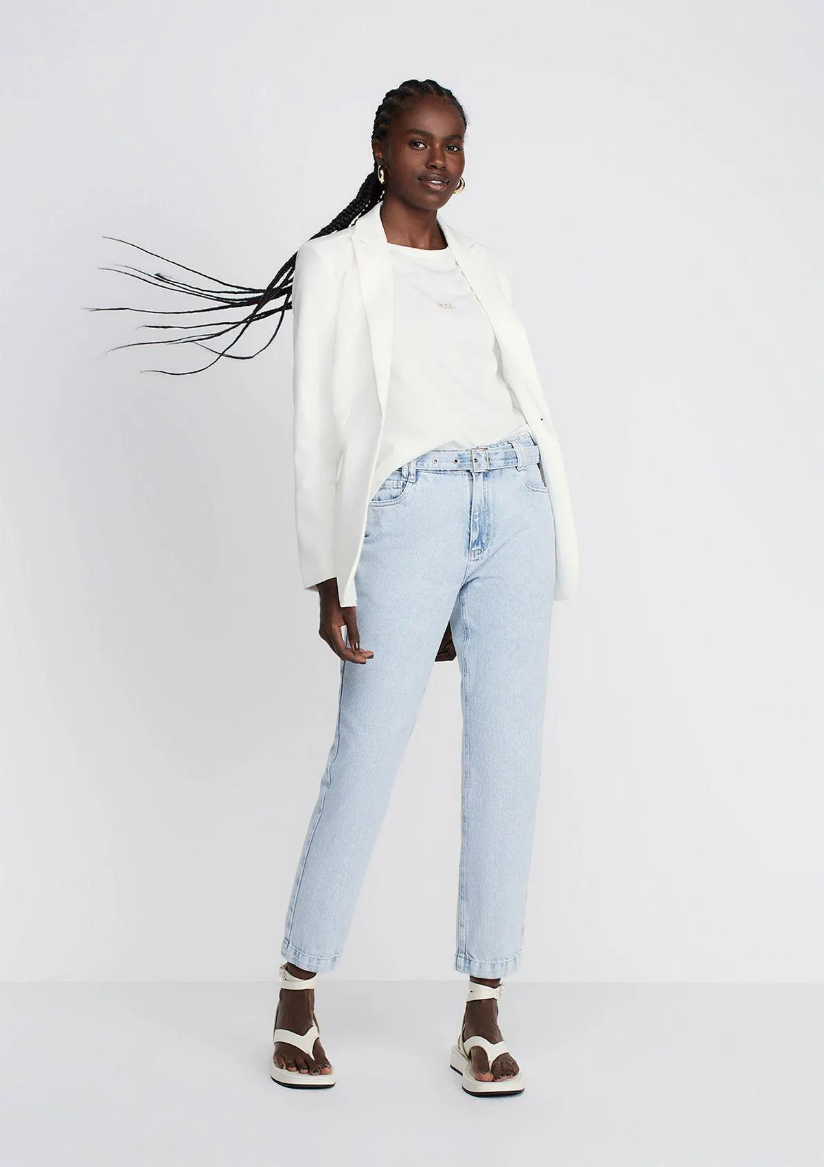 Calça Jeans Mom Cintura Média - Azul