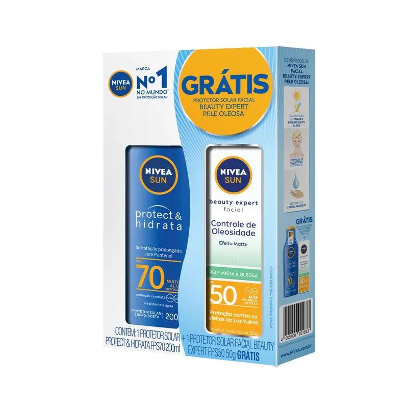 Protetor Solar Nivea Protect & Hidrata Fps70 200ml Grátis Protetor Solar Nivea Facial Fps50 50g