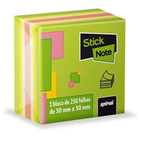 Bloco Adesivo Neon 50 X 50mm 250 Folhas Stick Note - PT 1 UN