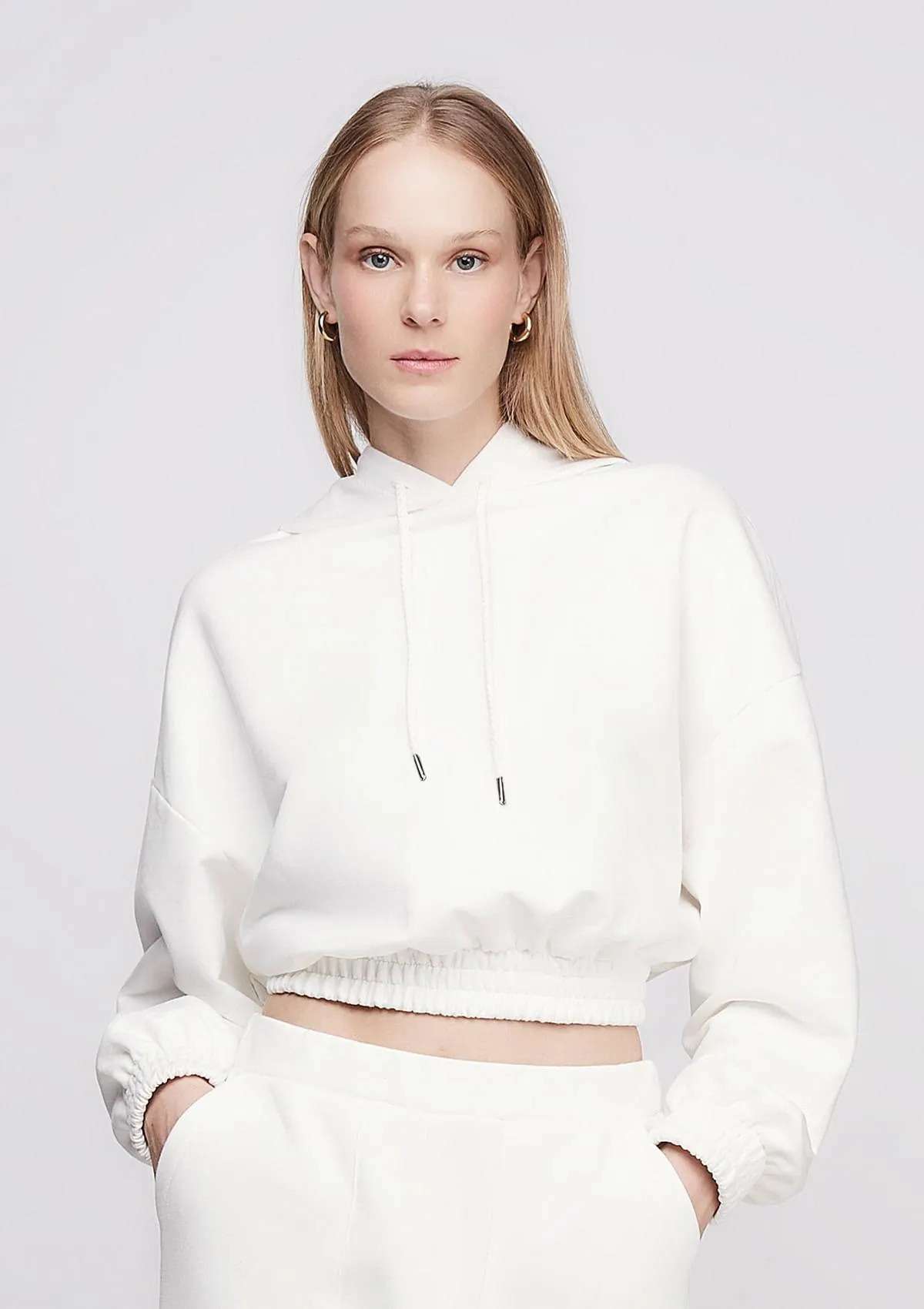 Blusão Em Moletom Mangas Amplas Com Capuz - Off White