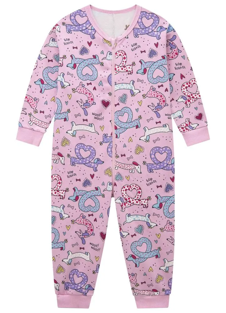 Pijama macacão infantil menina de cachorrinhos Brandili