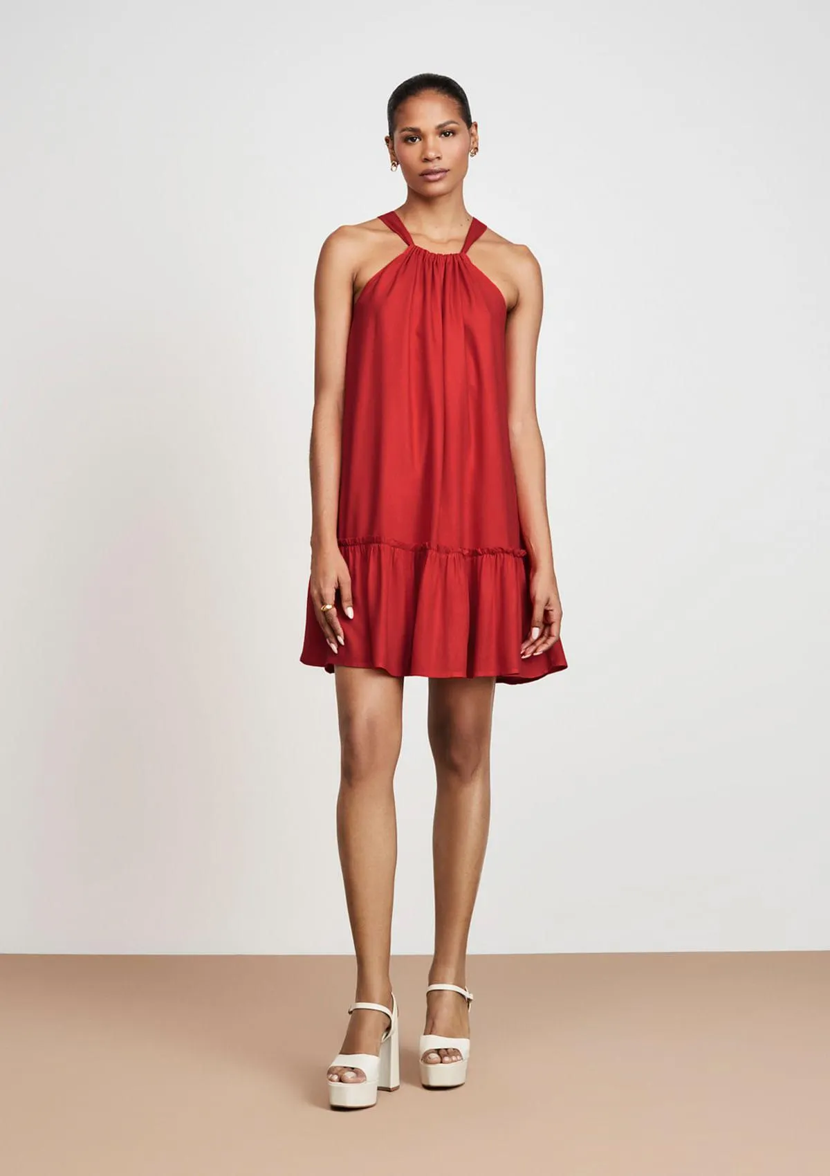 Vestido Curto Forrado Em Crepe De Viscose - Vermelho