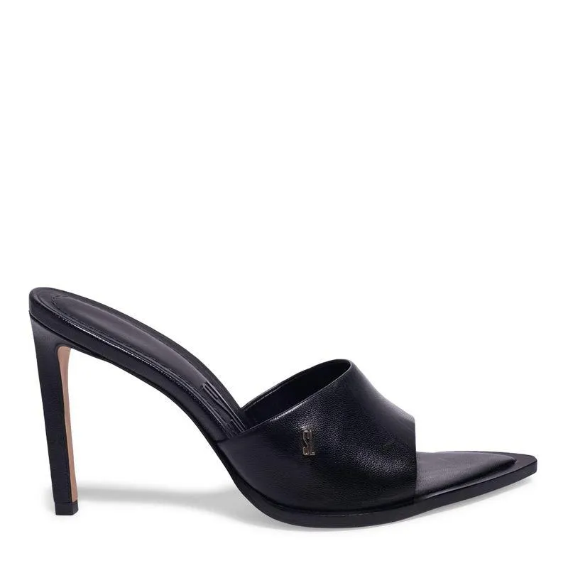 Sapato Mule Preto Couro Bico Folha