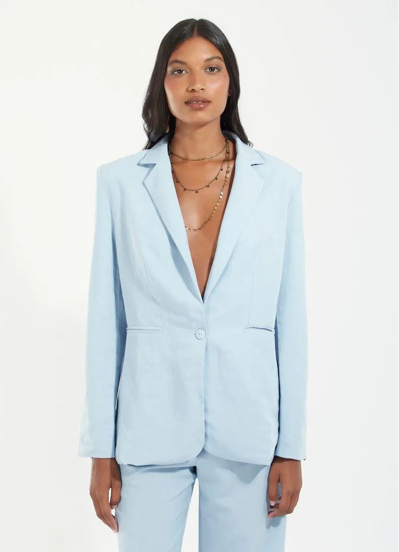 Blazer alfaiataria linho market lovers azul claro