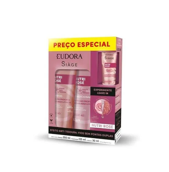 Kit Siàge Eudora Nutri Rosé Shampoo 250ml + Condicionador 125ml + Leave-in 30ml