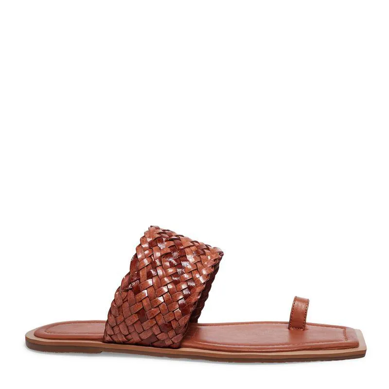 Rasteira Marrom Couro Bico Quadrado