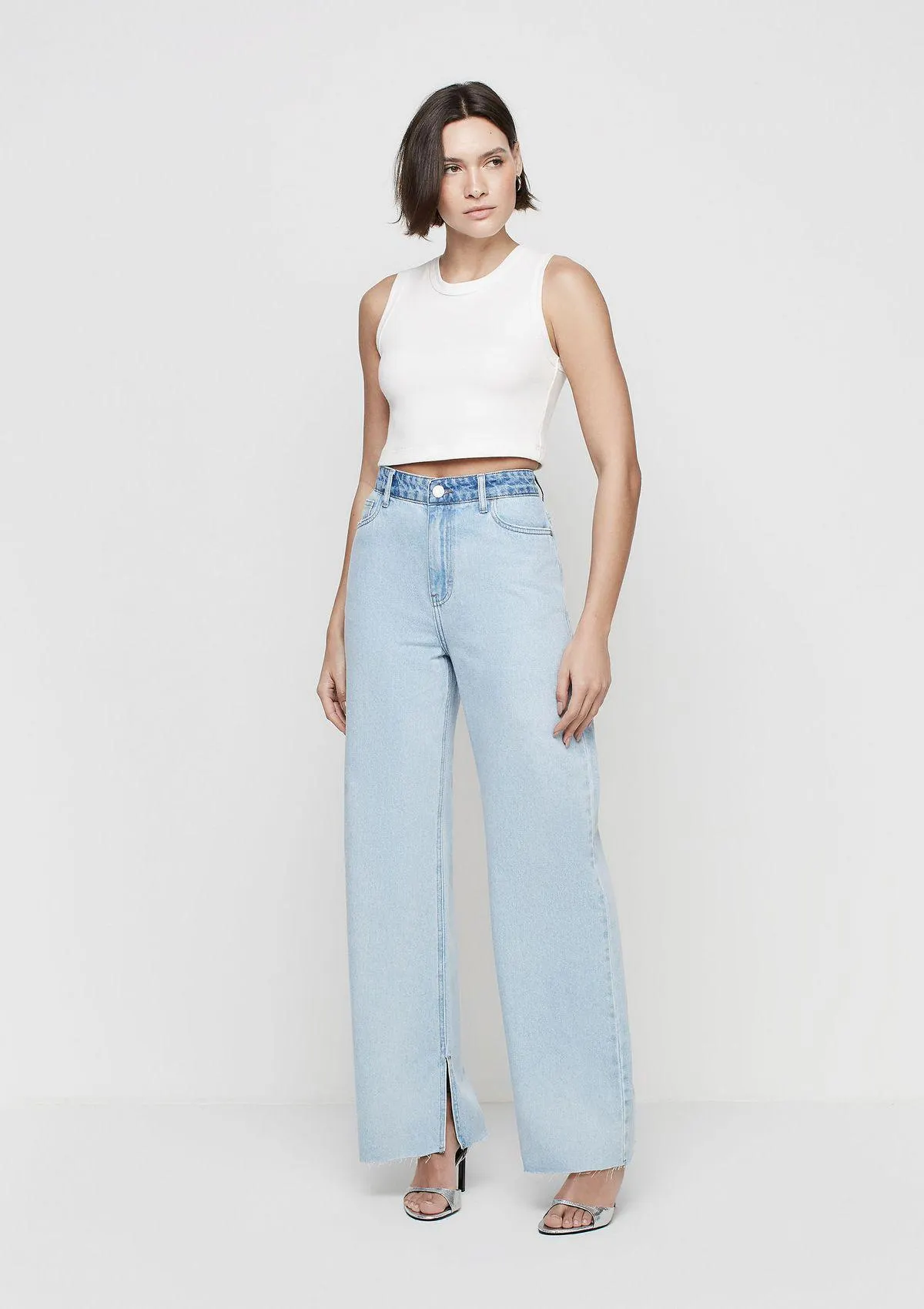 Calça Jeans Pantalona Cintura Alta - Azul