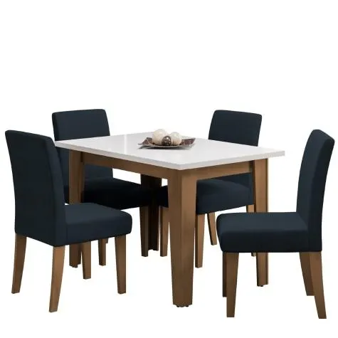 Conjunto de Mesa Sala de Jantar Miami com 4 Cadeiras Trieste Suede 1,20m Cedro / Off White / Chumbo Dobuê