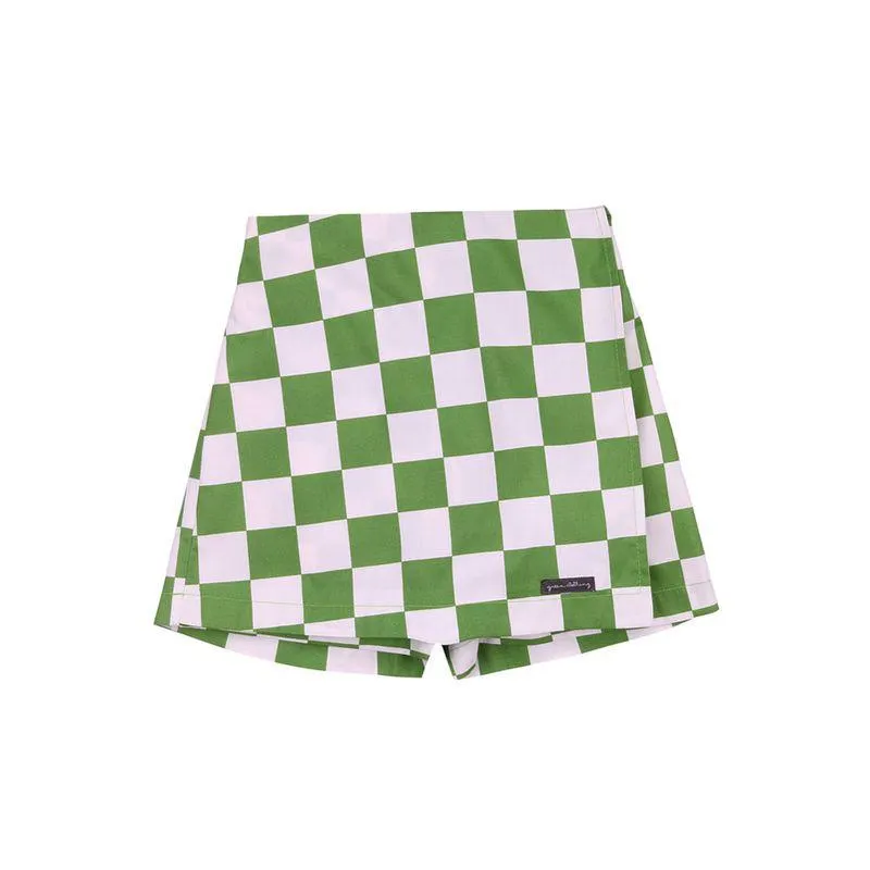 Short Saia Infantil Menina Grid Verde