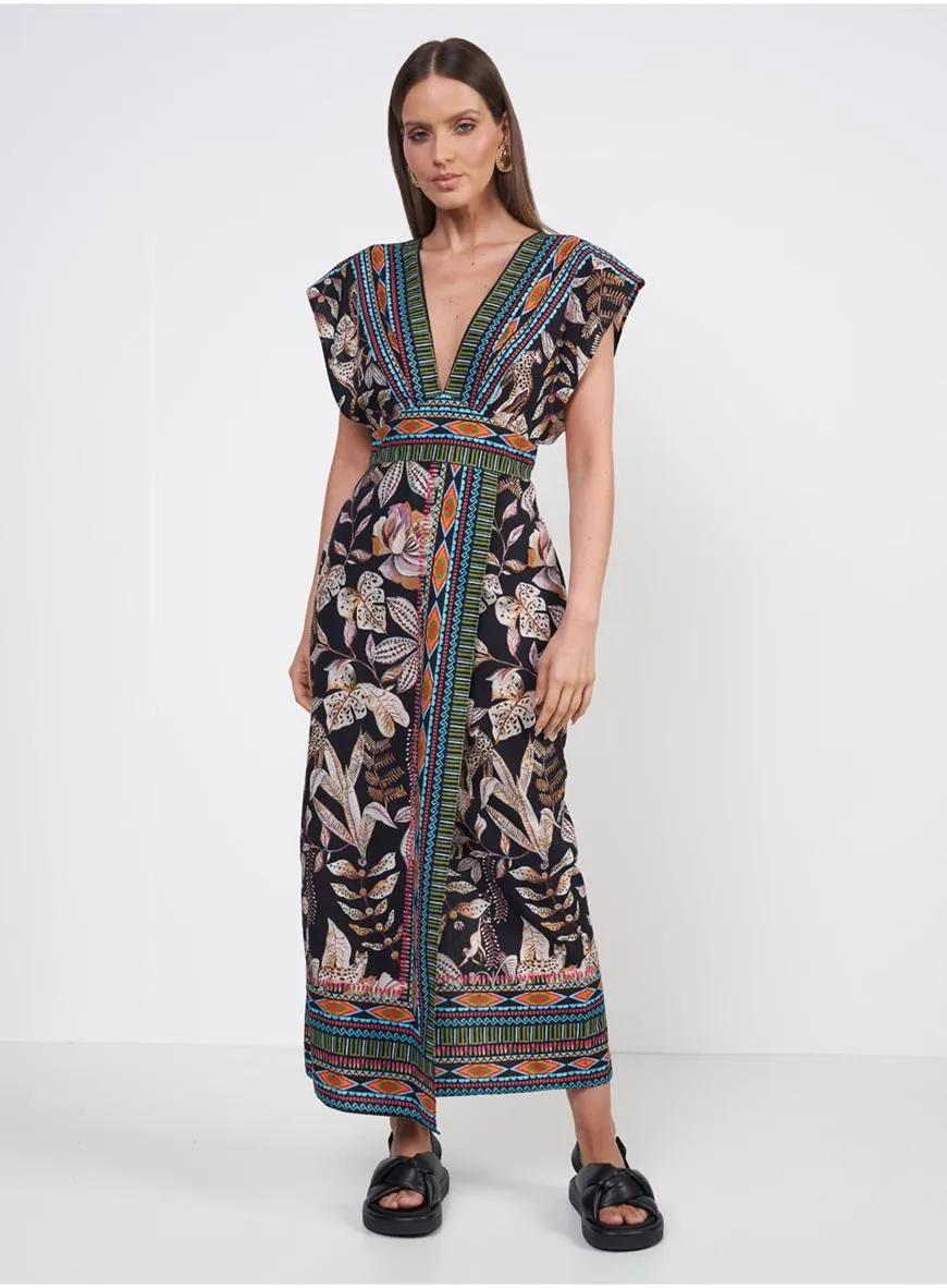 Vestido Estampado Com Decote V