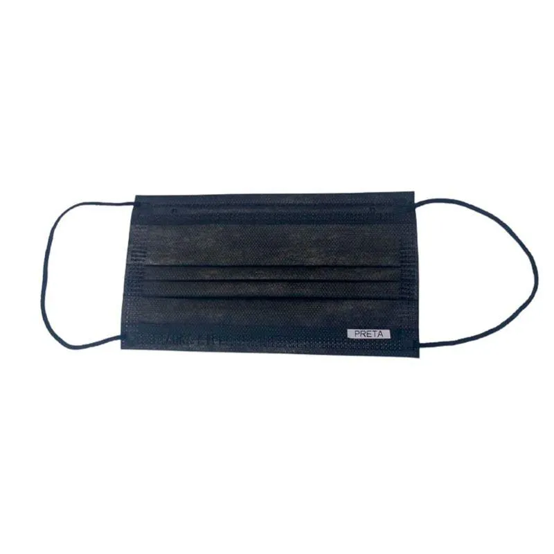 Mascara Proteção Facial Adulto Tnt Preta Pacote 10 Unidades - Aura Life