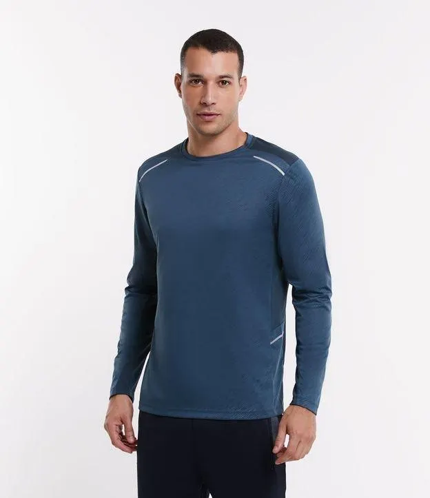 Camiseta Esportiva Dry Fit com Estampa Riscada Azul