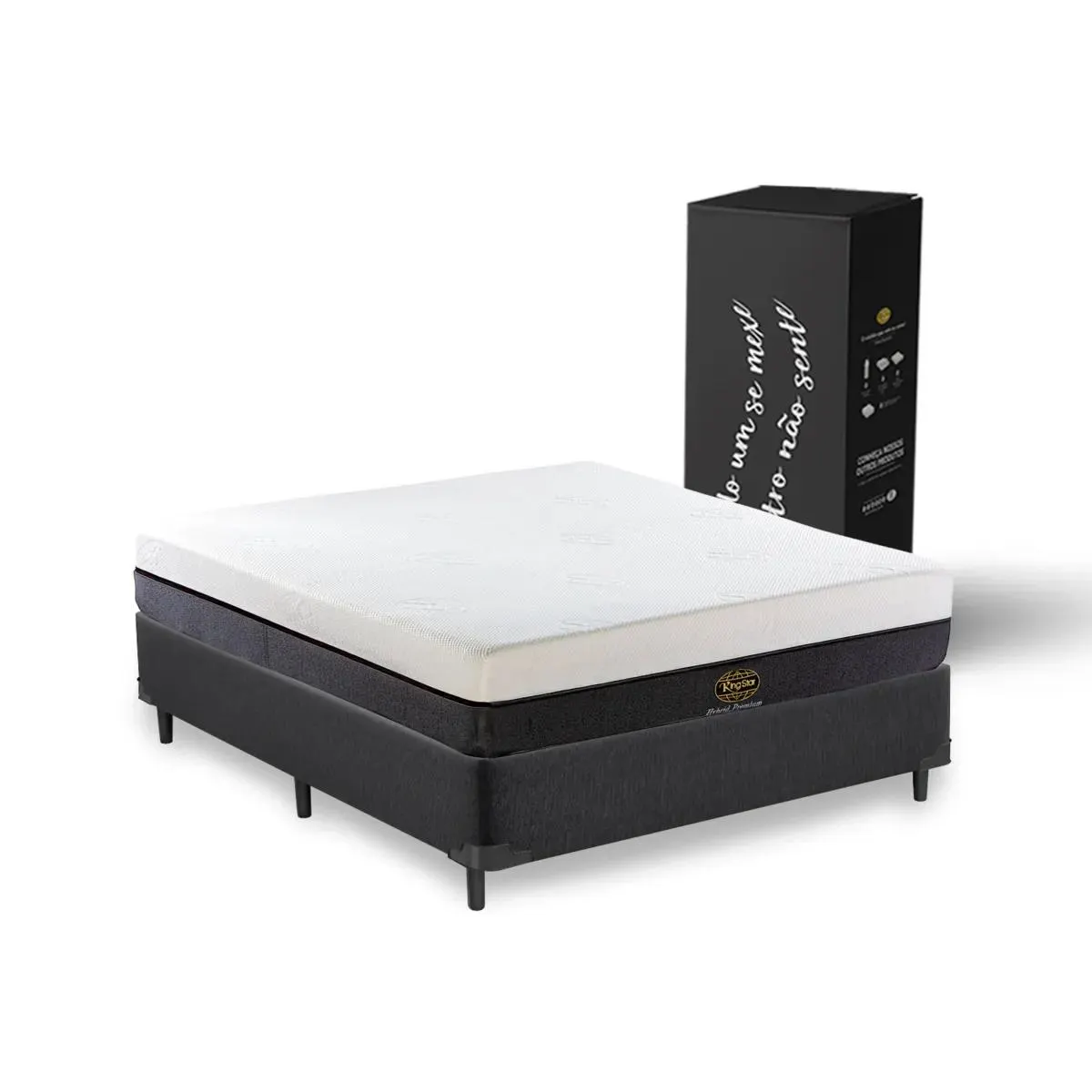 Cama Box: Colchão na caixa Hybrid Premium + Box Suede Preto - 12 anos de garantia!