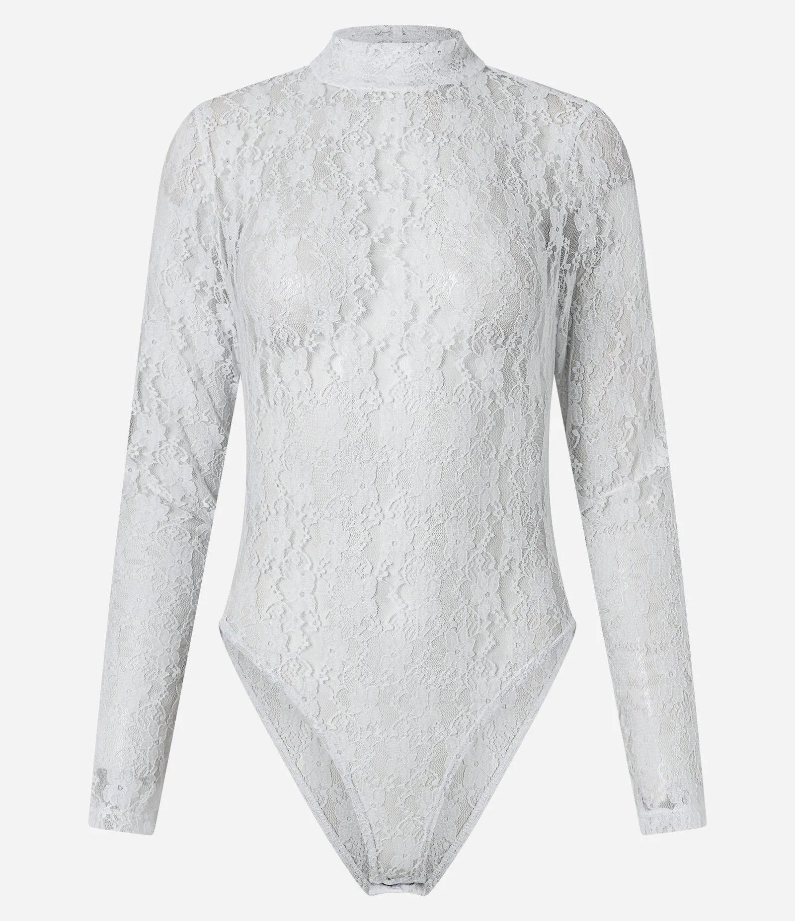 Body em Renda Texturizado com Gola Alta Branco