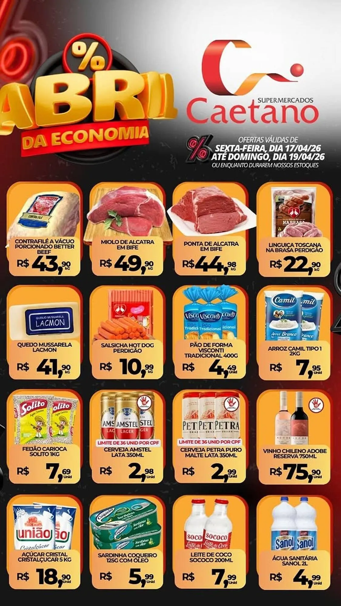 Encarte de Catálogo Supermercados Caetano 17 de abril até 19 de abril 2026 - Pagina 1