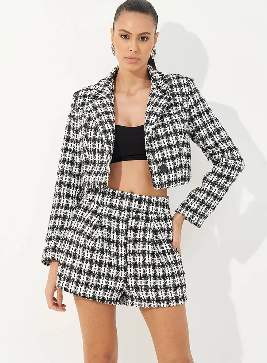 Blazer Cropped Xadrez Tweed