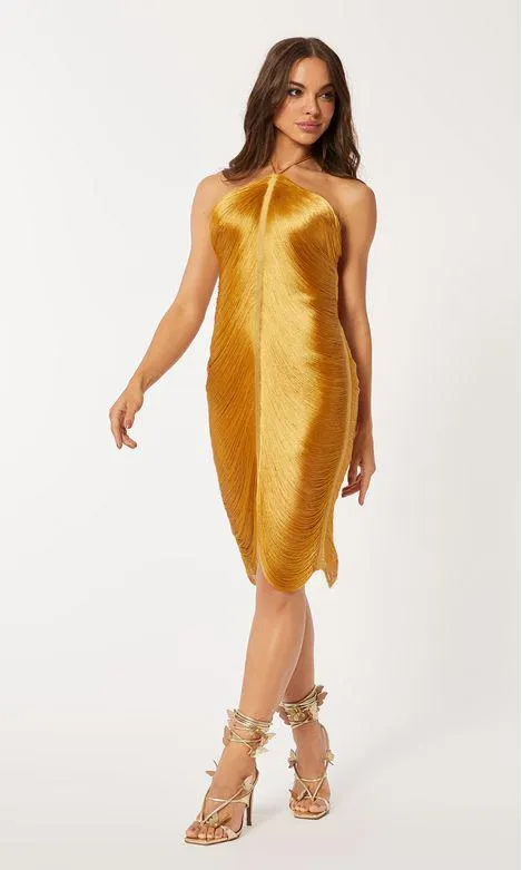 Vestido Curto Franjas Metalizadas - Dourado