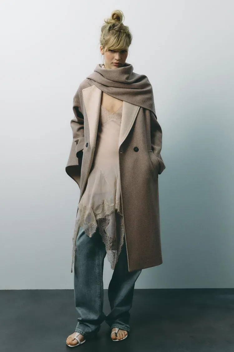 CASACO CRUZADO COM LÃ EM CONTRASTE