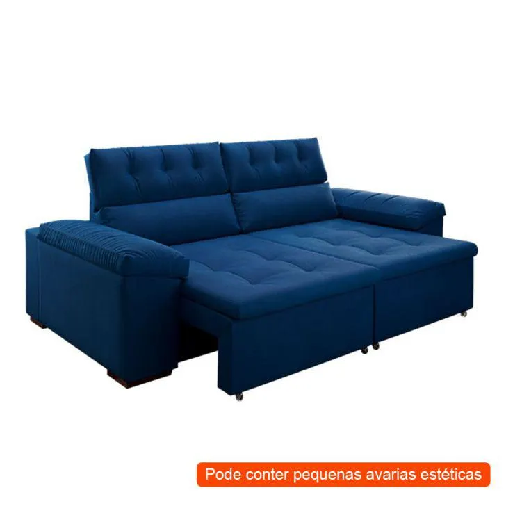 [OUTLET] Sofá 3 Lugares Retrátil e Reclinável Herzog Veludo Azul Marinho 220 cm