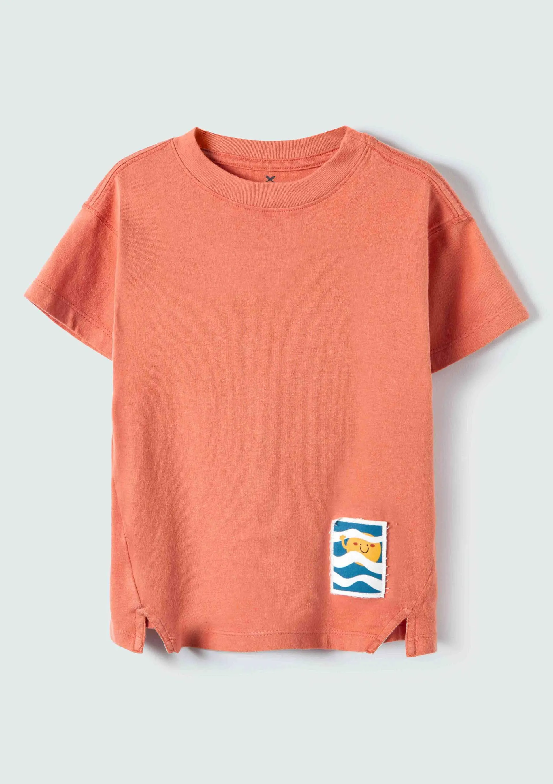 Camiseta Infantil Menino Toddler Manga Curta Com Aplique - Laranja