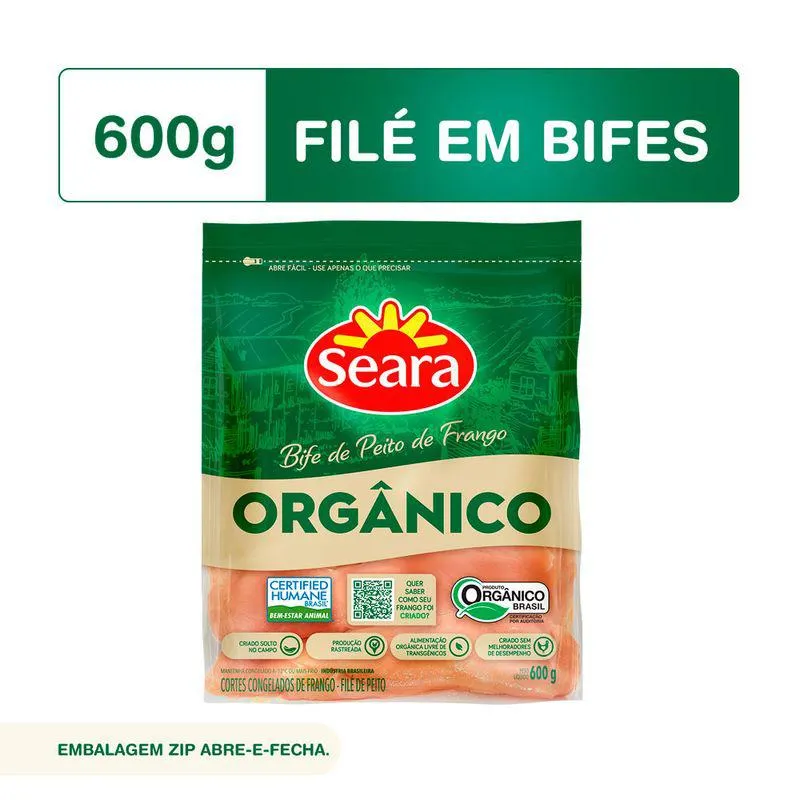 Filé de peito em bifes Seara Orgânico IQF 600g