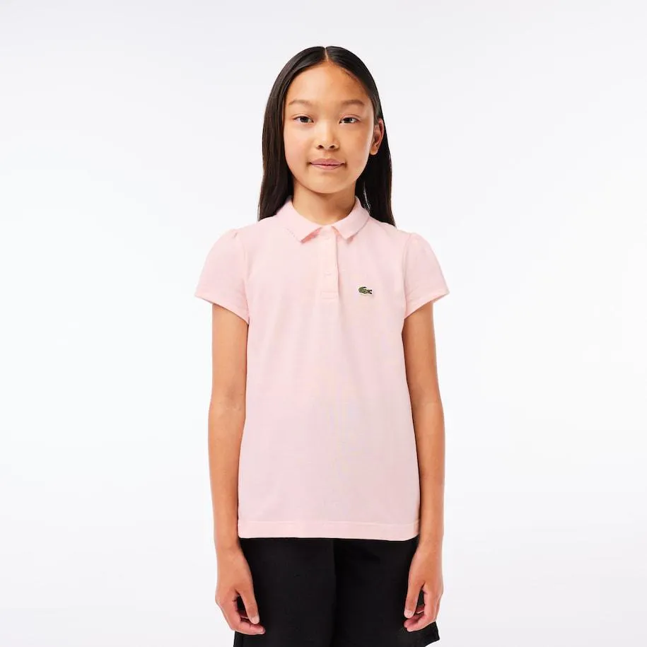 Camisa Polo Lacoste Feminina Infantil em Minipiquet com Gola Recortada
