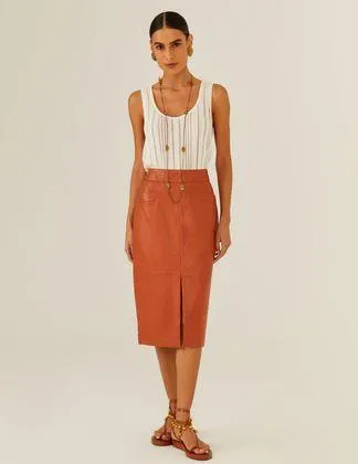 Saia Midi Couro Pelica