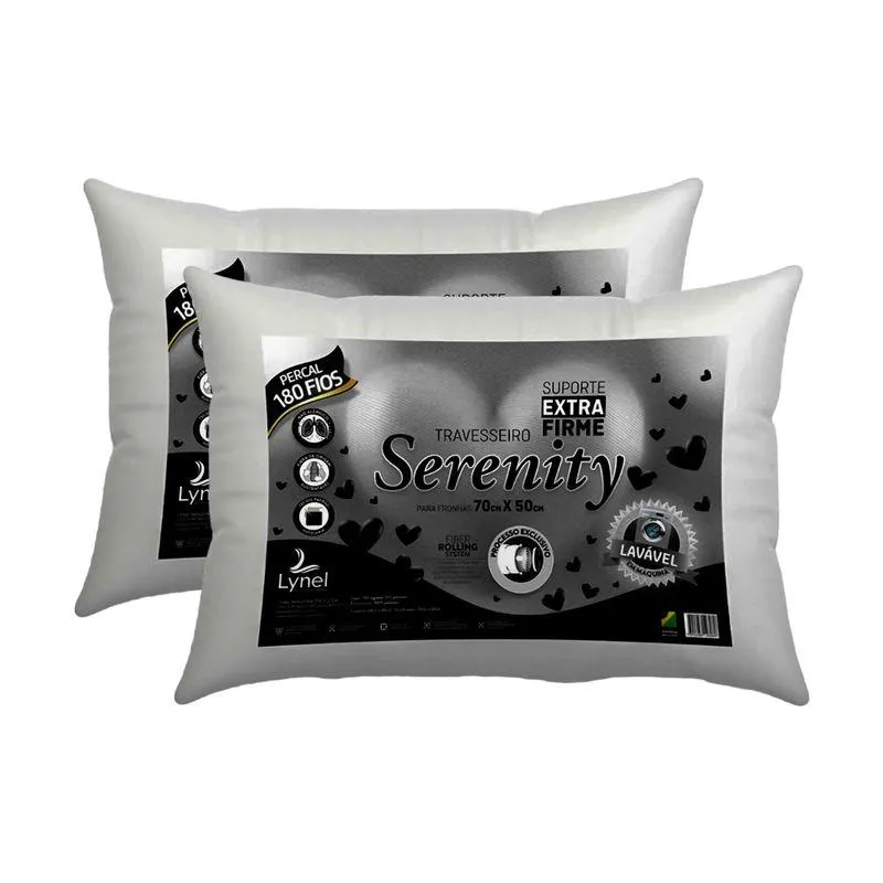 Kit com 2 Travesseiros Serenity Extra Firme Branco 68x48cm - Lynel
