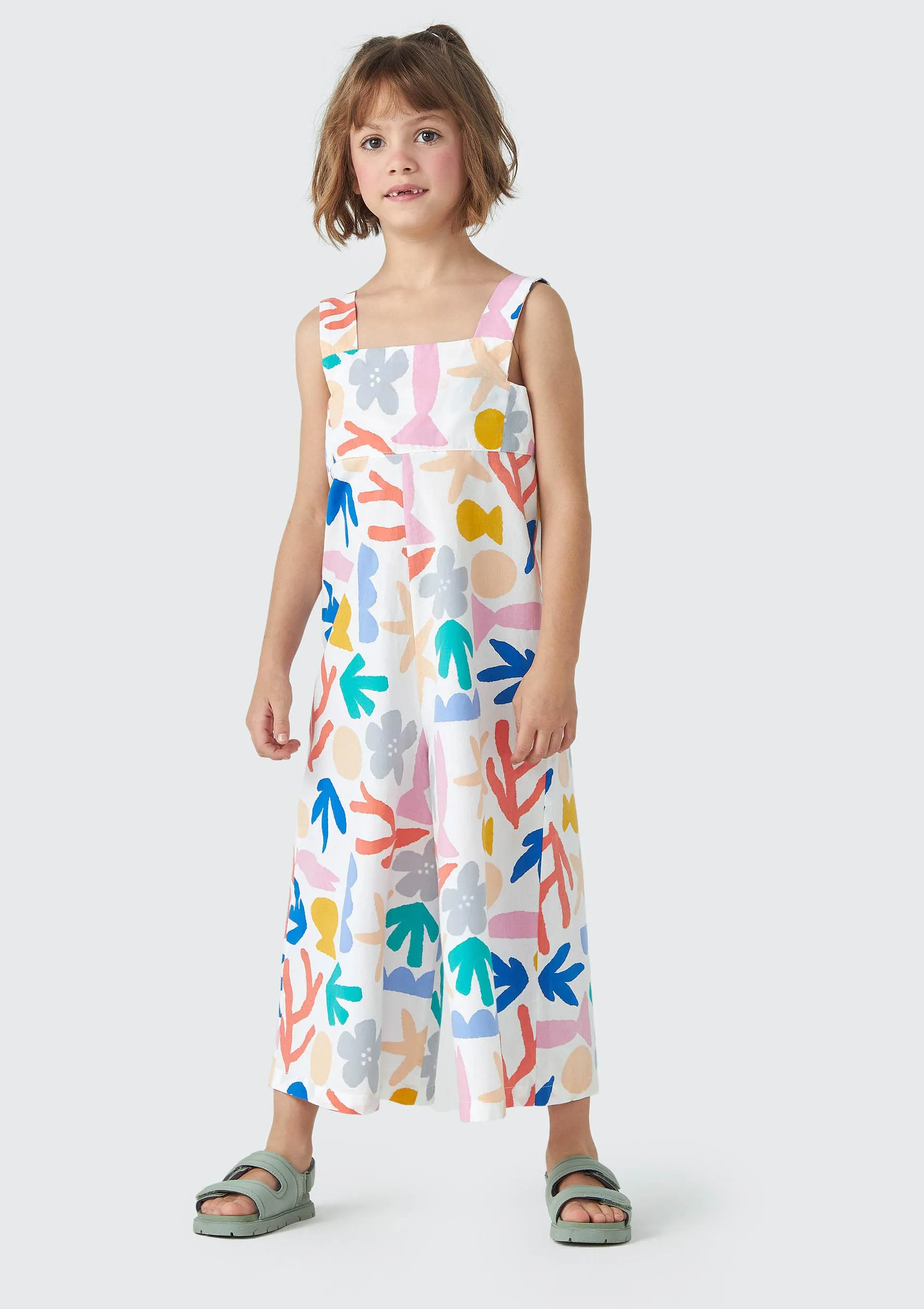 Macacão Longo Infantil Menina Estampado Fábula - Off White